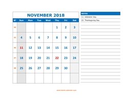 printable november calendar 2018 large space appointment notes
