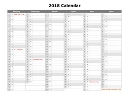 Free Download Printable Calendar 2018, large box grid, space for notes