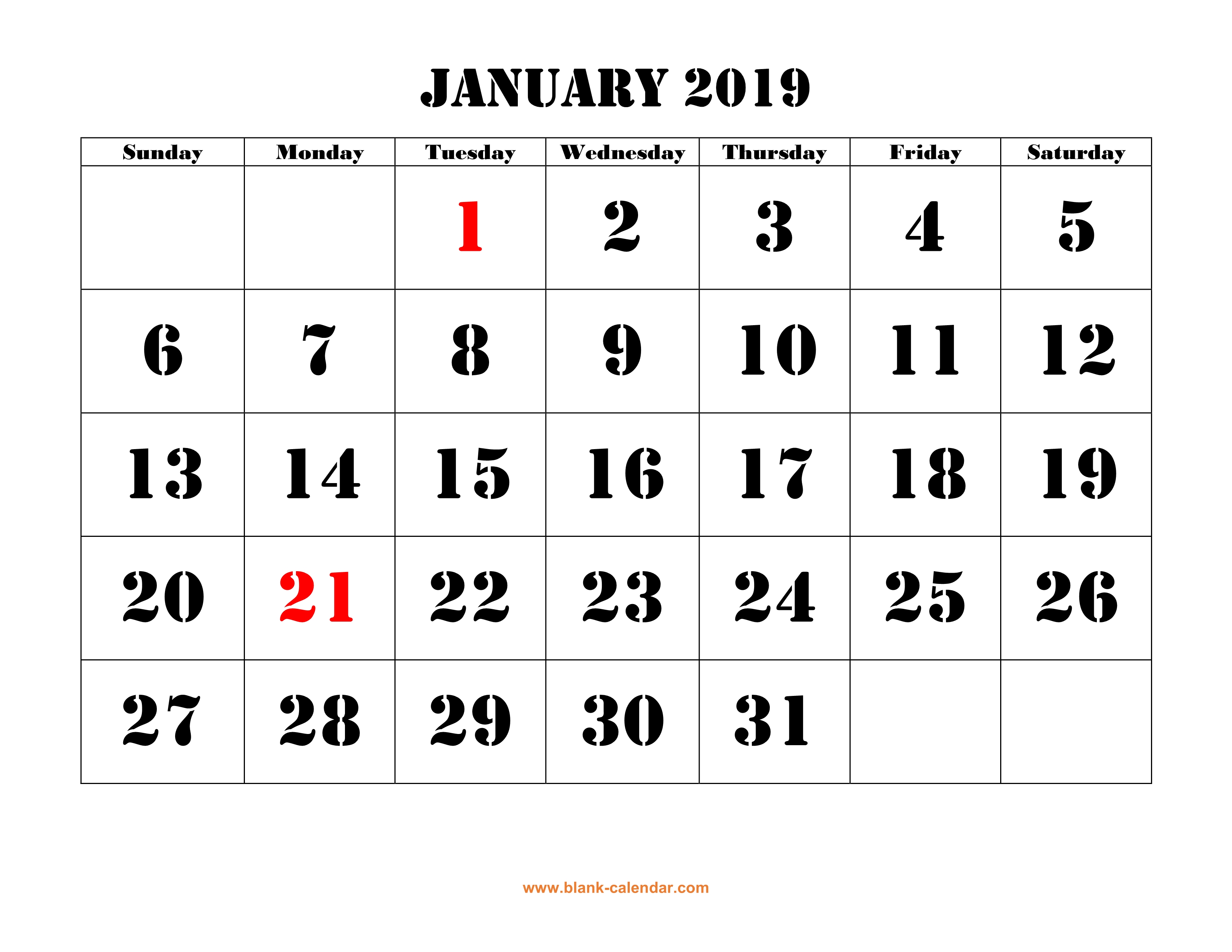 free-download-printable-january-2019-calendar-large-font-design