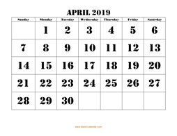 printable april 2019 calendar larger font