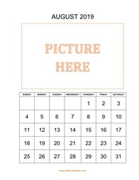 printable august calendar 2019 add picture