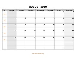 printable august calendar 2019 large box grid