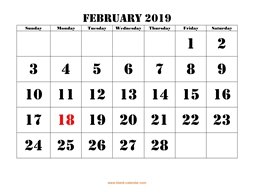 printable february 2019 calendar larger font