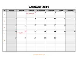 printable january calendar 2019 large box grid