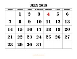 printable july 2019 calendar larger font