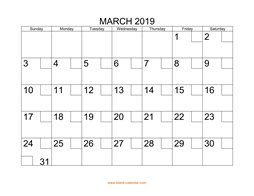 Printable March 2019 Calendar with check boxes (horizontal)