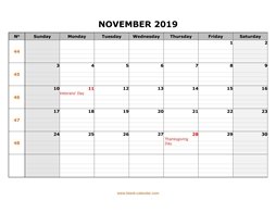 printable november calendar 2019 large box grid