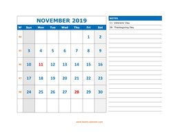 printable november calendar 2019 large space appointment notes