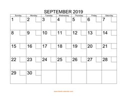 Printable September 2019 Calendar with check boxes (horizontal)