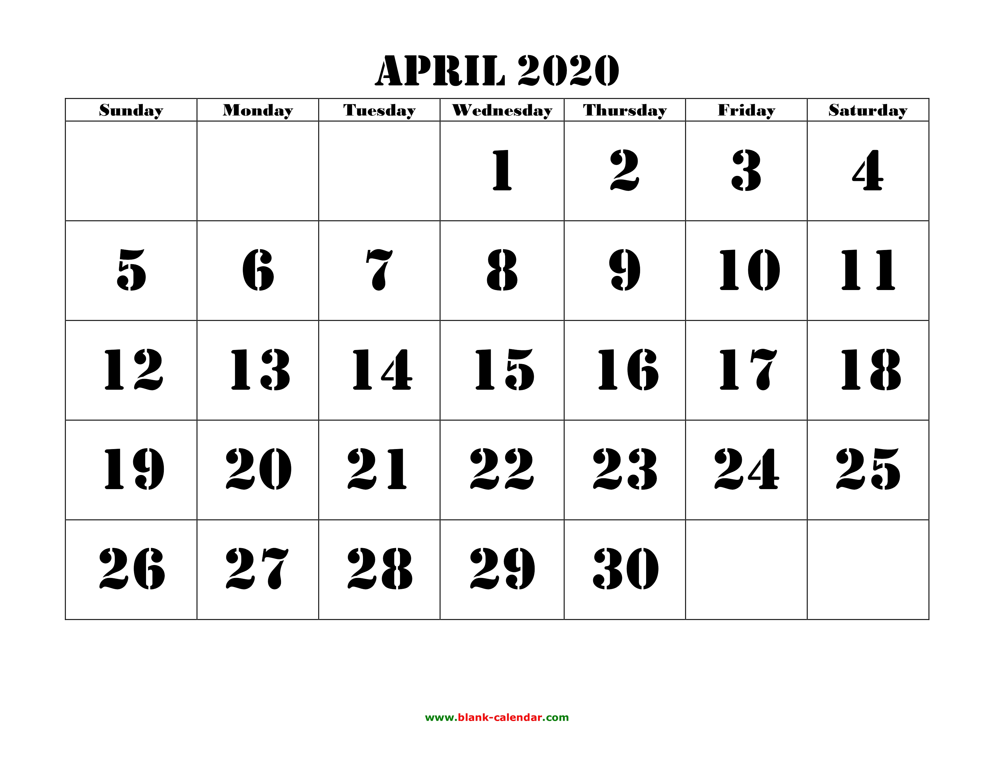 April 2020 Printable Calendar