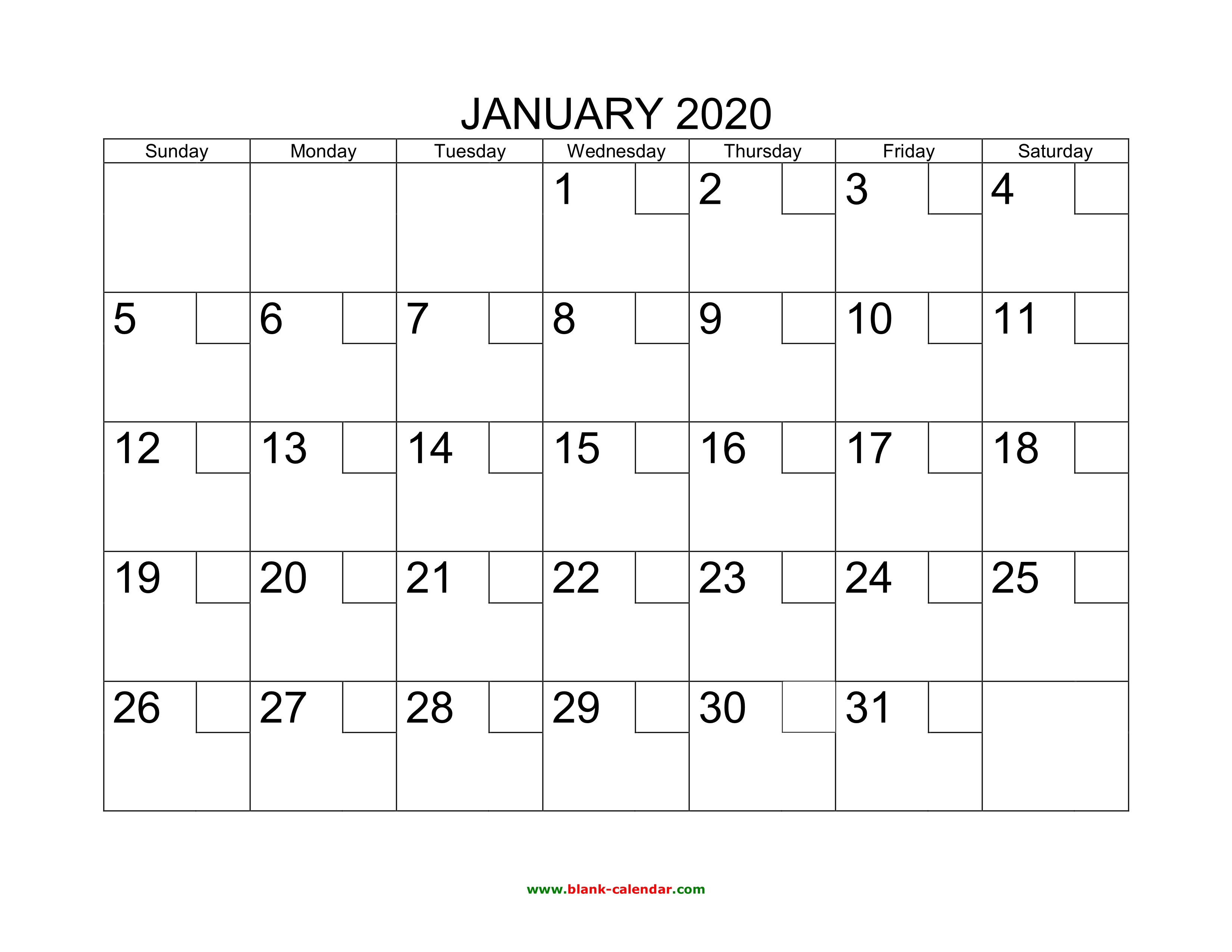2020 Printable Monthly Calendar