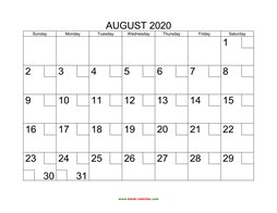 printable august 2020 calendar check boxes
