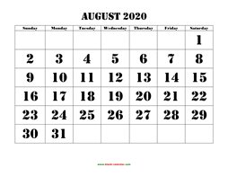 printable august 2020 calendar larger font