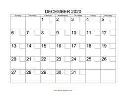 printable december 2020 calendar check boxes