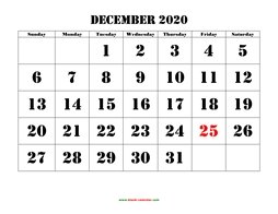 printable december 2020 calendar larger font