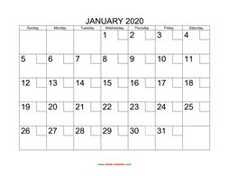 printable january 2020 calendar check boxes