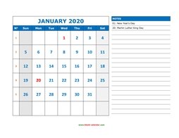 printable january 2020 calendar