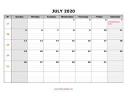 printable july calendar 2020 large box grid