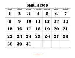 printable march 2020 calendar larger font