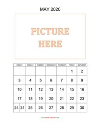 printable may 2020 calendar, pictures can be placed at the top