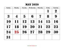 printable may 2020 calendar larger font