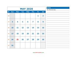 printable may 2020 calendar