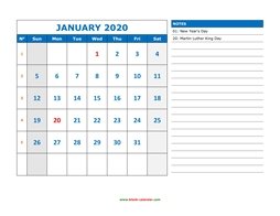 printable monthly calendar 2020