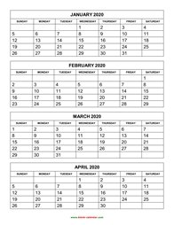 printable calendar 2020 4 months per page