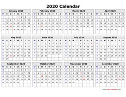 Printable Calendar 2020 | Free Yearly Calendar Templates