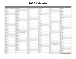 printable calendar 2020 month in a column