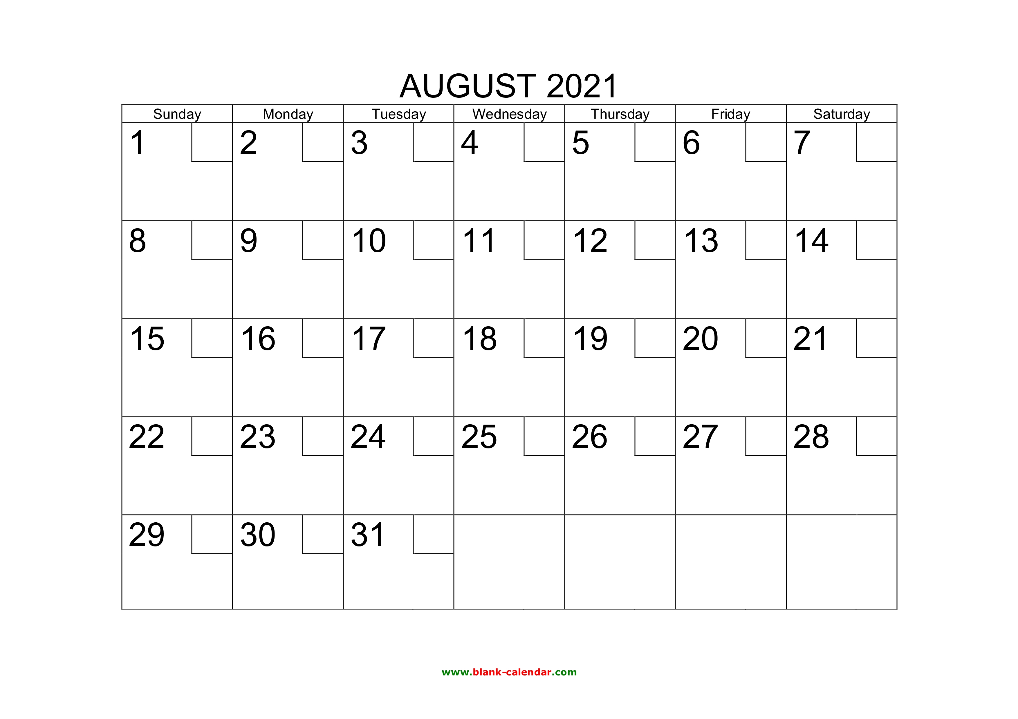 Free Download Printable August 2021 Calendar With Check Boxes