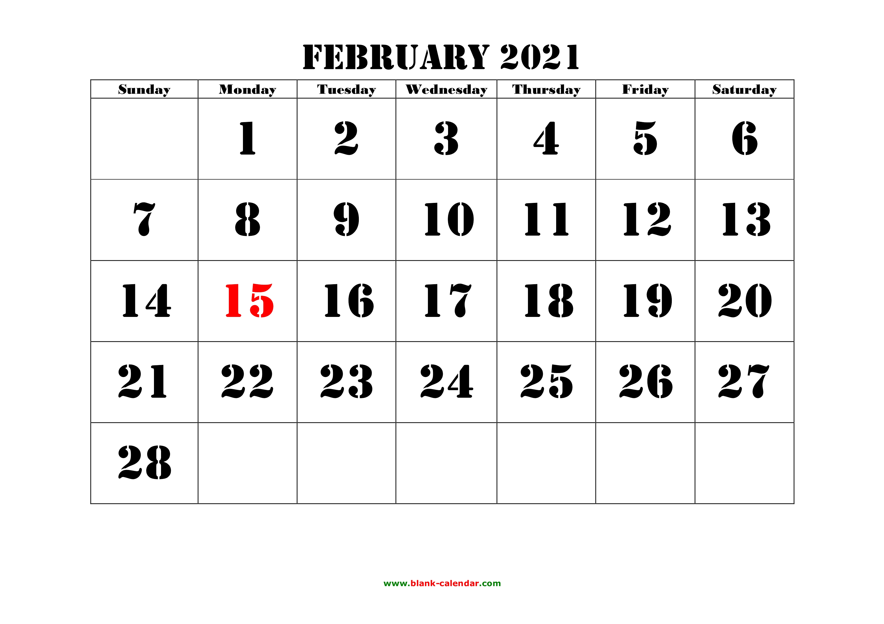 February 2021 Printable Calendar Free Download Monthly Calendar Templates By simply clicking on it, you can see it, start to customize it, and print it. february 2021 printable calendar free