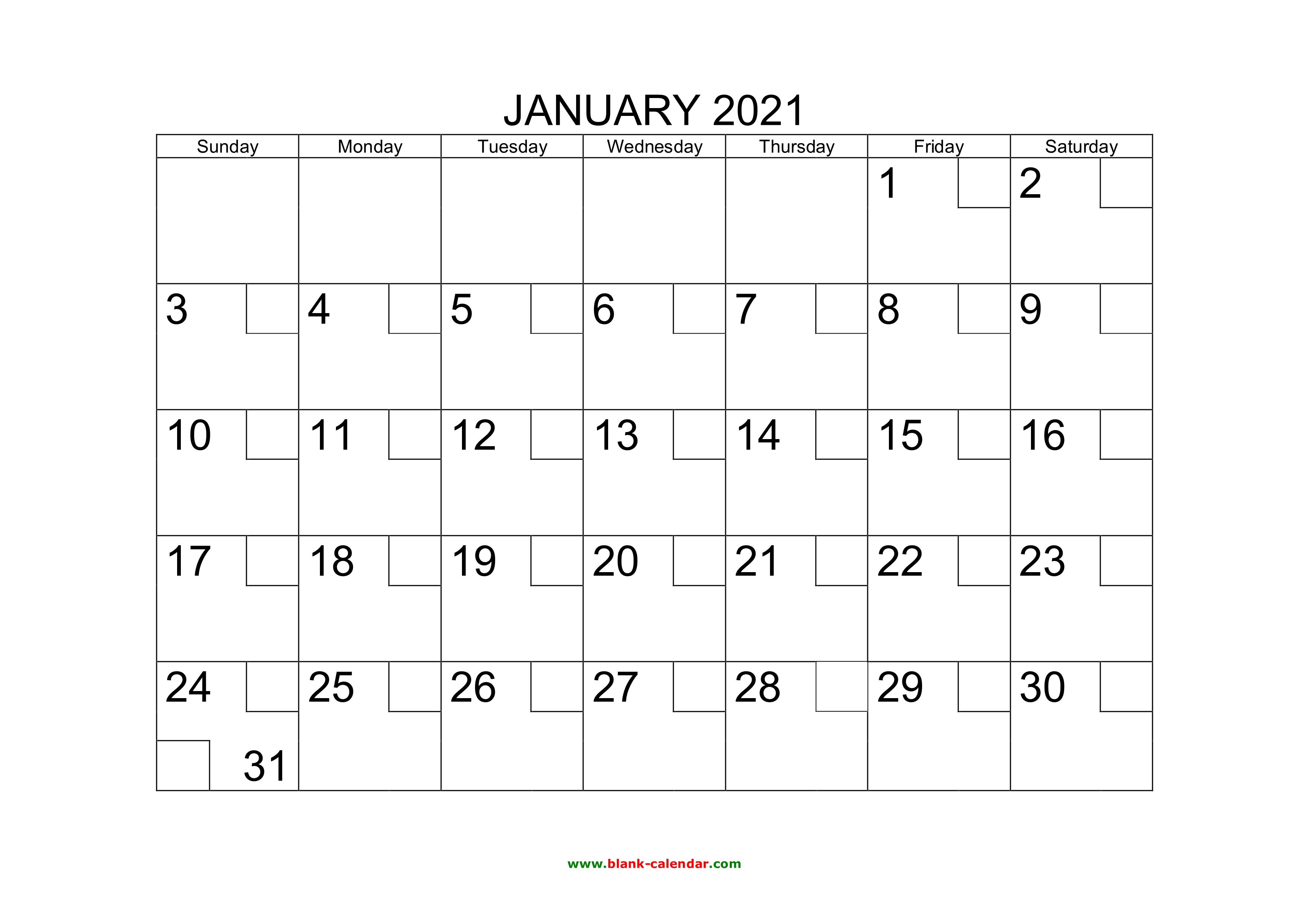 Free Download Printable January 2021 Calendar With Check Boxes