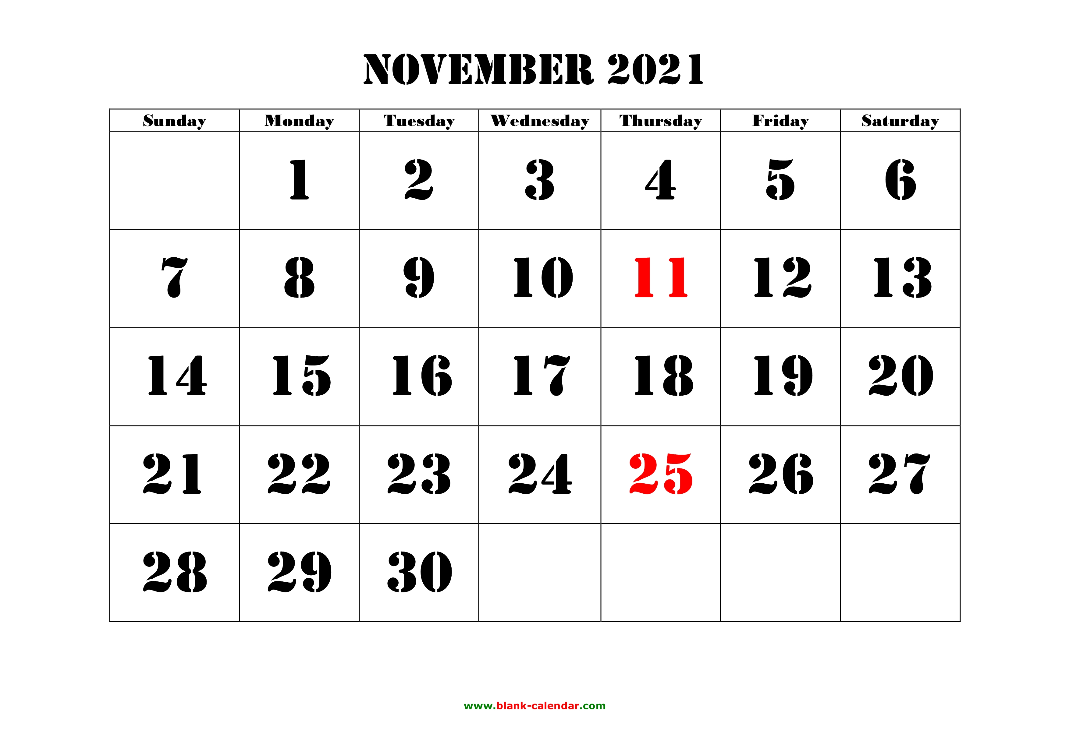 november 2021 blank calendar November 2021 Printable Calendar Free Download Monthly Calendar Templates november 2021 blank calendar