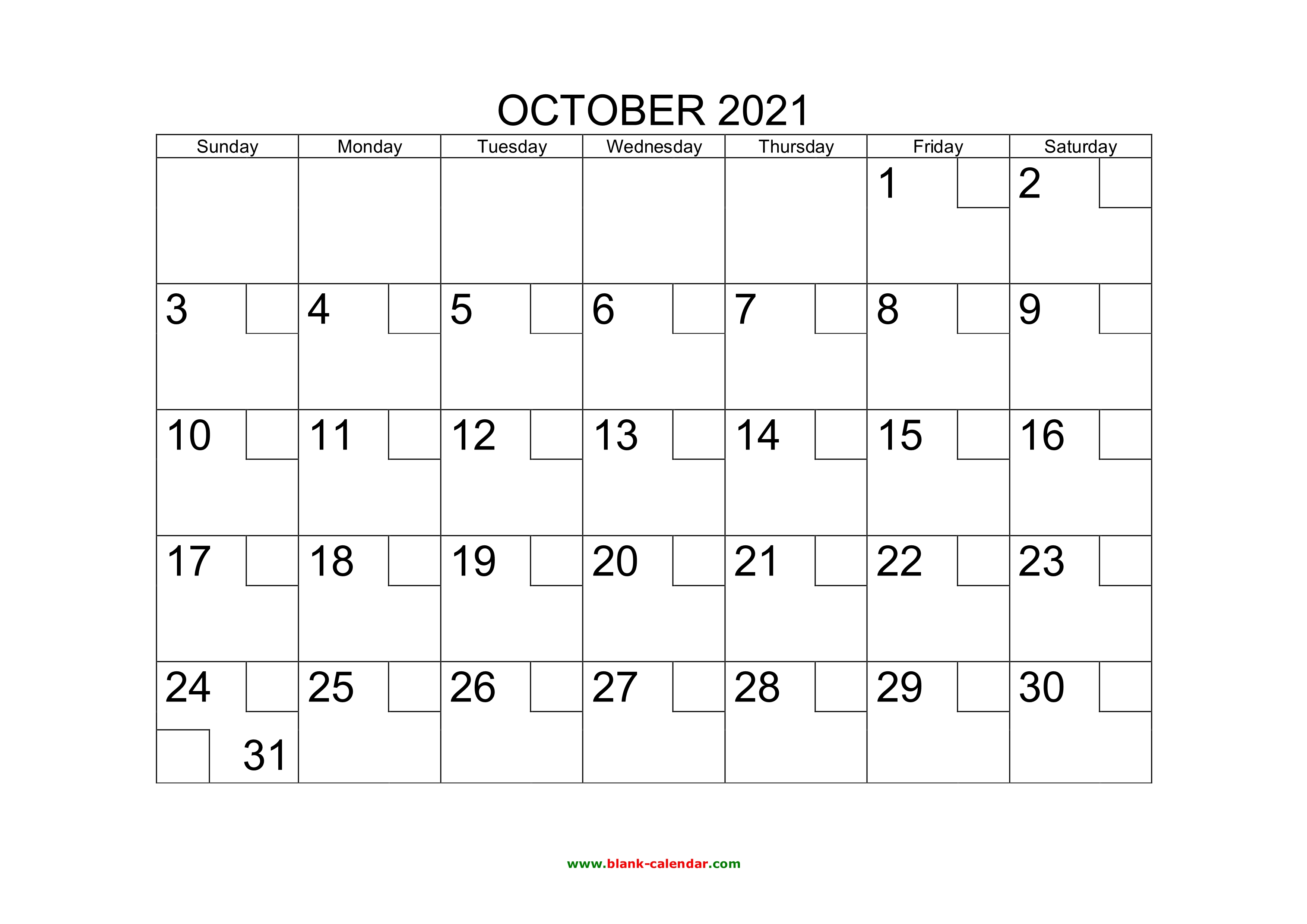 Free Download Printable October 2021 Calendar With Check Boxes