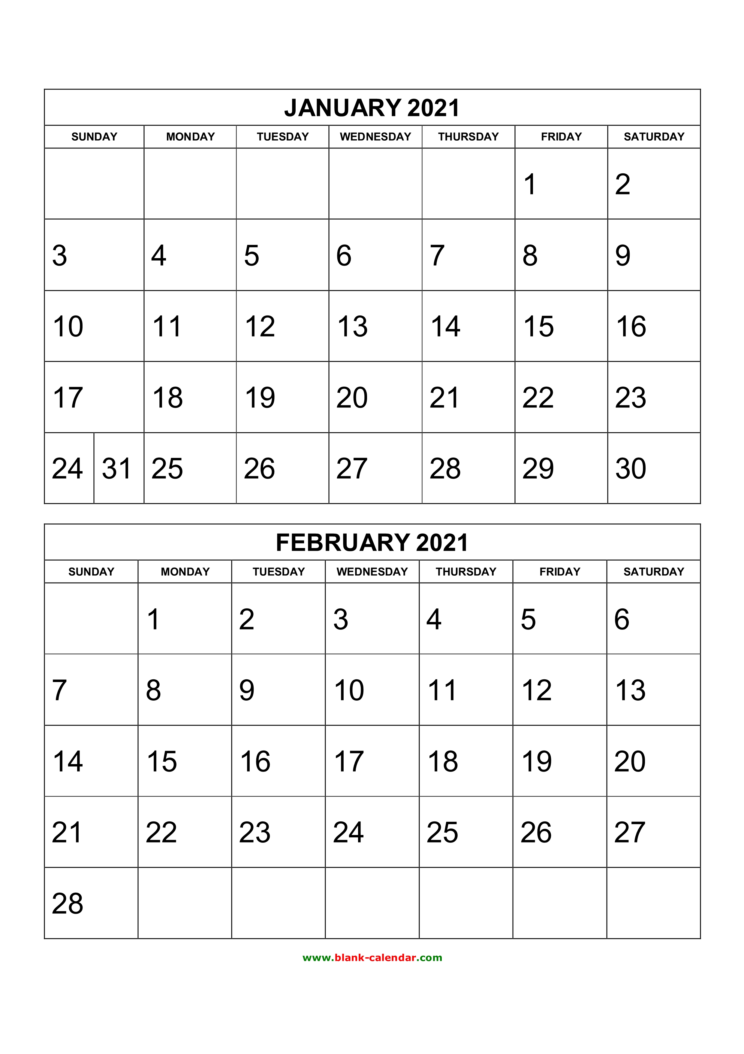 Printable Calendar 2 Months Per Page 2022 Free Download Printable Calendar 2021, 2 Months Per Page, 6 Pages (Vertical)