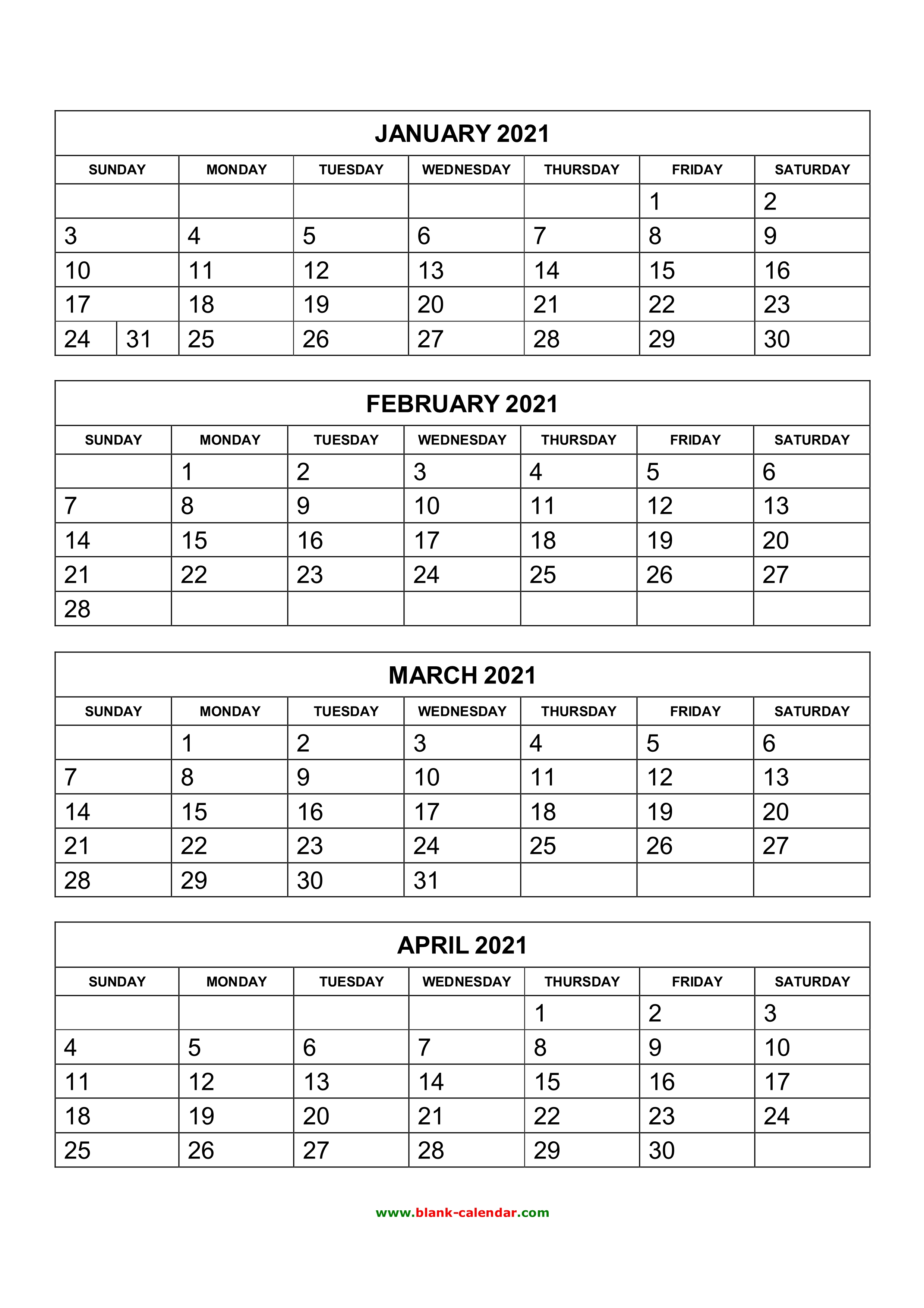 4 month calendar template 2021 Free Download Printable Calendar 2021 4 Months Per Page 3 Pages Vertical 4 month calendar template 2021