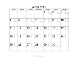 Printable April 2021 Calendar with check boxes (horizontal)