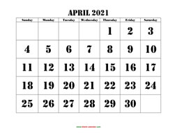 printable april 2021 calendar larger font