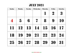 printable july 2021 calendar larger font