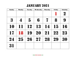 printable monthly calendar 2021 larger font