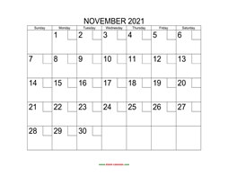 Printable November 2021 Calendar with check boxes (horizontal)