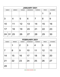 Printable Calendar 2021, 2 months per page, 6 pages (vertical)