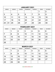Printable Calendar 2021, 3 months per page, 4 pages (vertical)