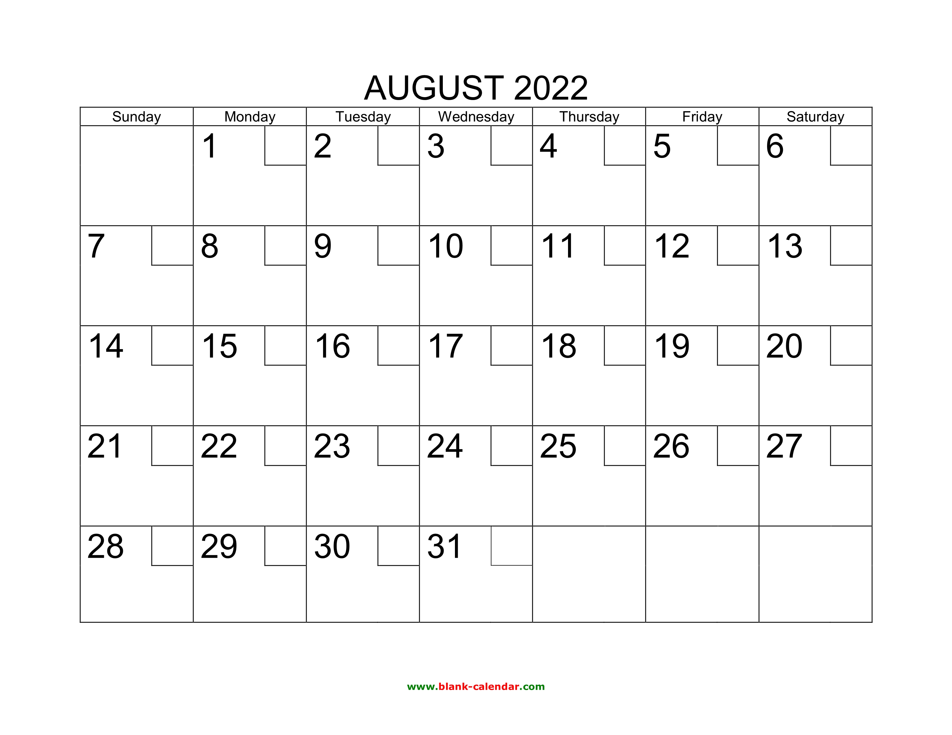 Free Download Printable August 2022 Calendar With Check Boxes