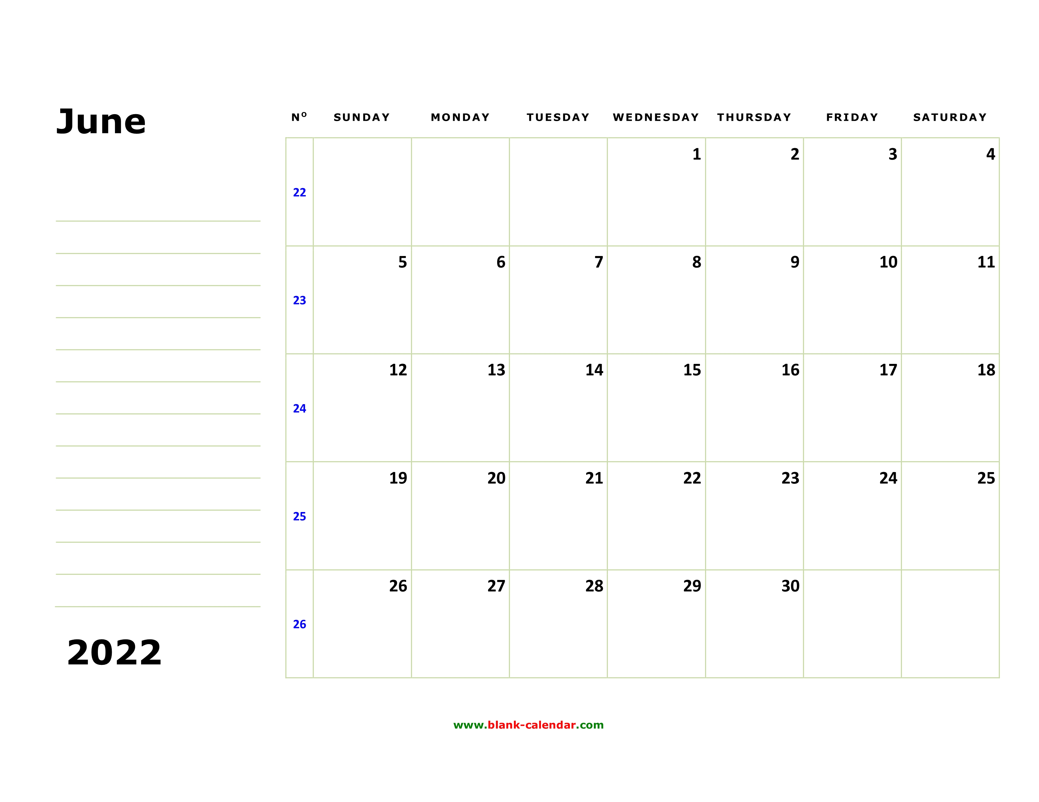 Free Download Printable June 2022 Calendar Large Box Holidays Listed 