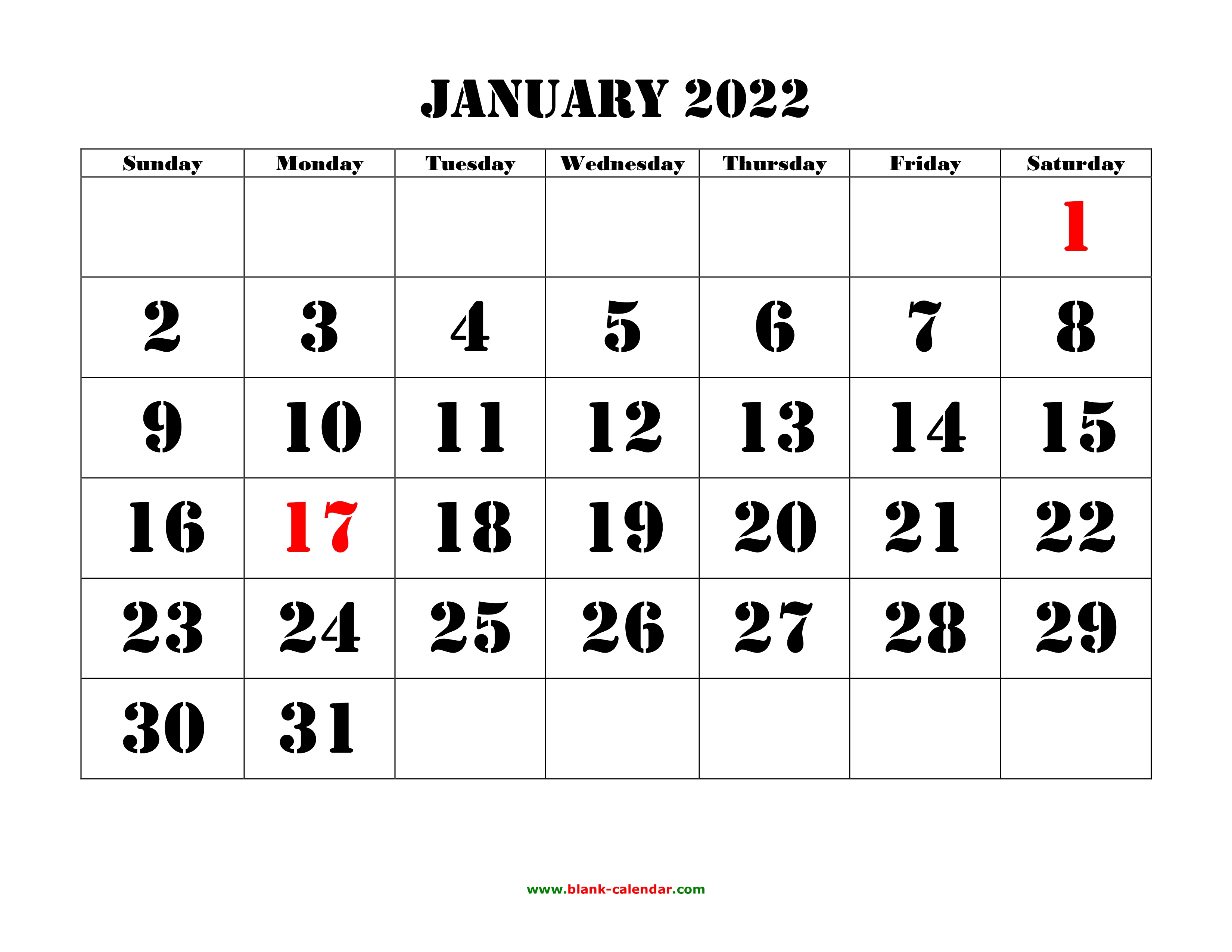 2022 Large Grid Calendar Calendar With Holidays