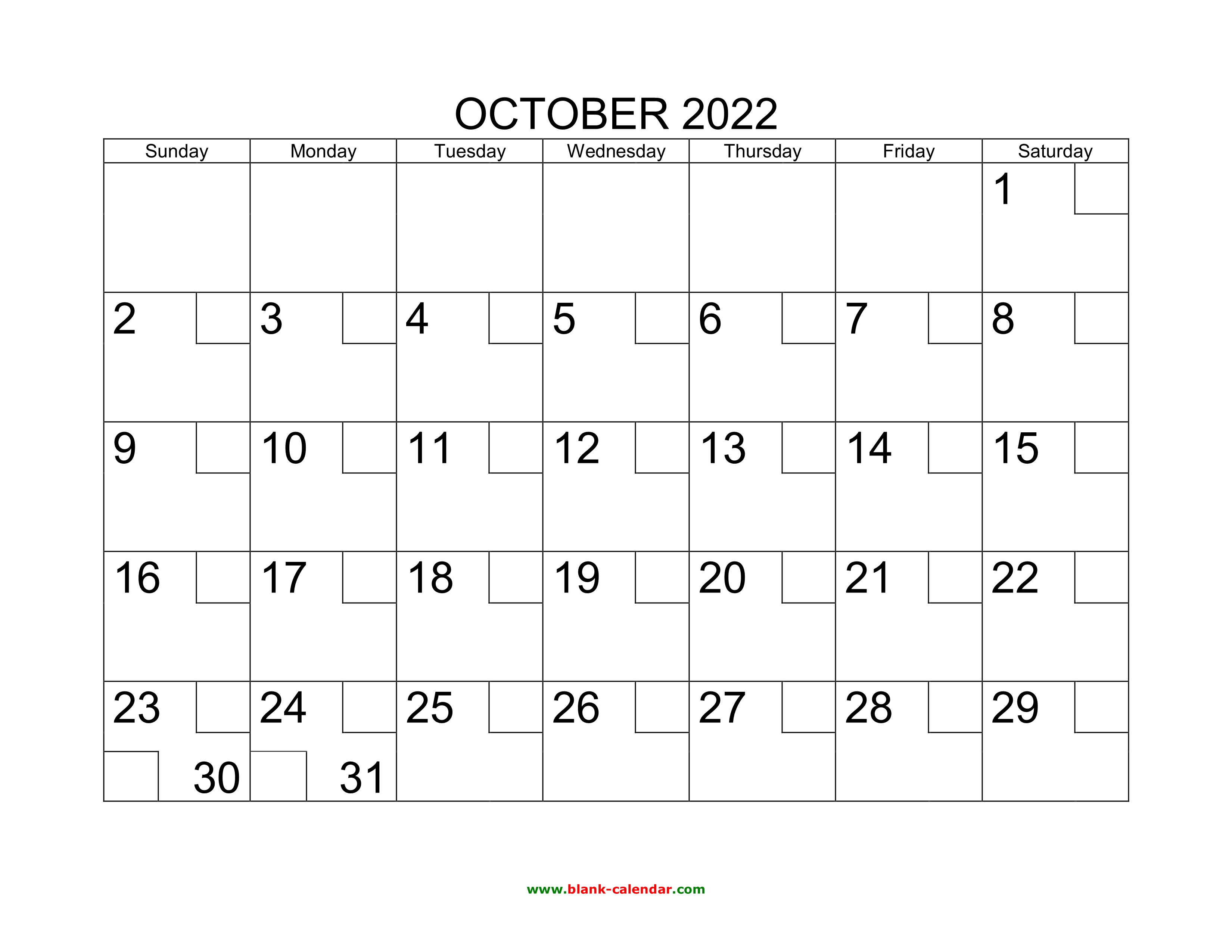 Free Download Printable October 2022 Calendar With Check Boxes
