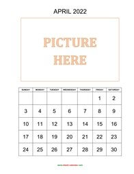 printable april calendar 2022 add picture
