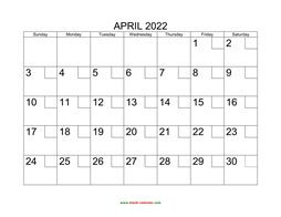 printable april calendar 2022 check boxes